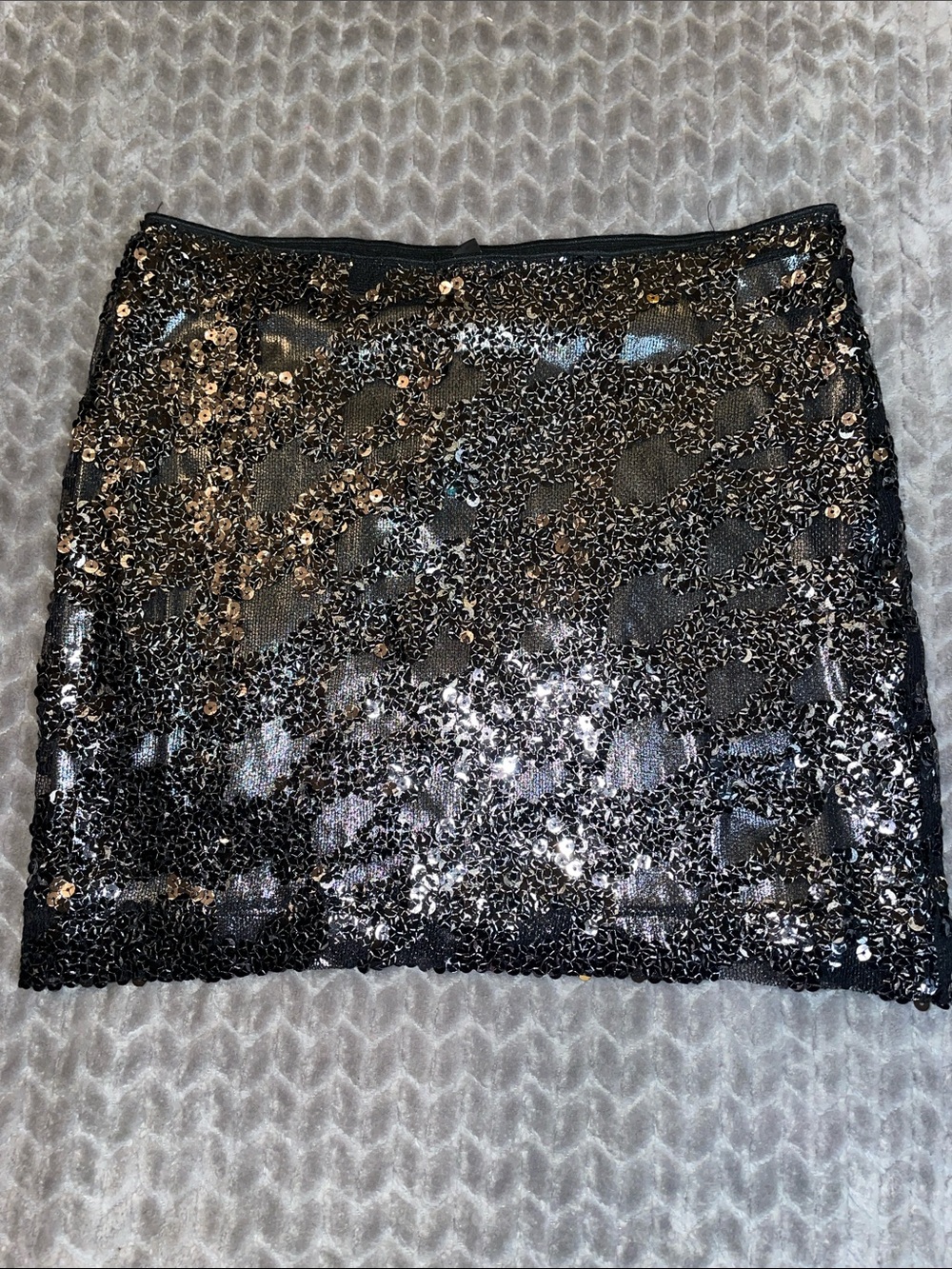 Express Black Sequin Lace Mini Skirt XS Floral Party Cocktail Y2K
